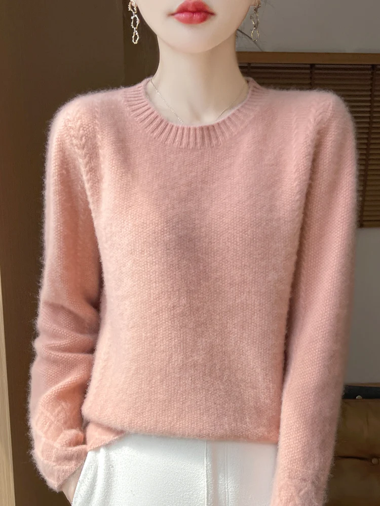 Thick Women's Casual Elegant Pullover O-Neck 100% Merino Wool Knitted Sweater Autumn Winter Warm Solid Cable Stitch Clothing Top