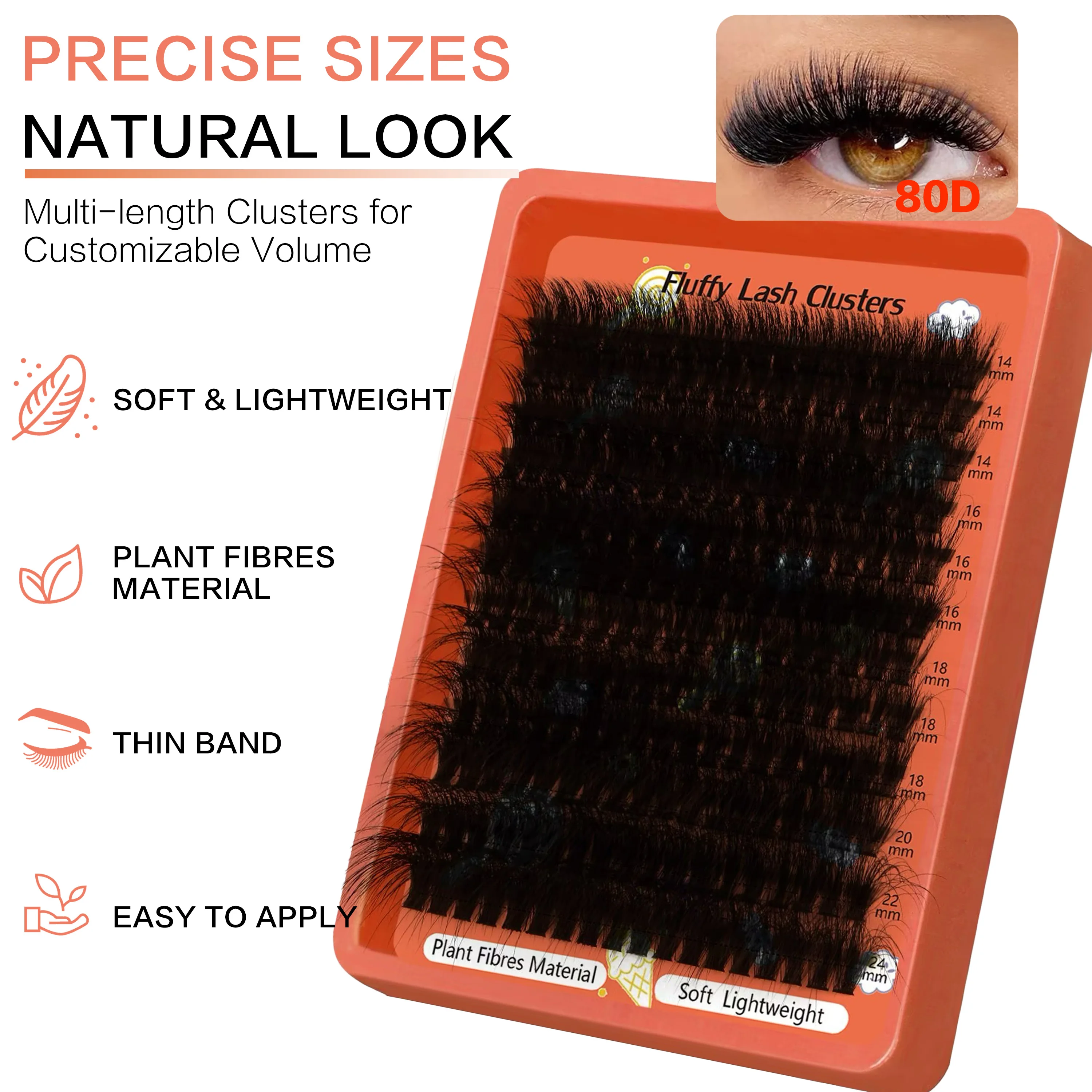 Cils en grappe 3D volumineux 80D 100D 14-24mm, en fibre PBT douce de qualité supérieure, sans cruauté animale, pré-coupés pour pose DIY, confortables à porter, colle nécessaire