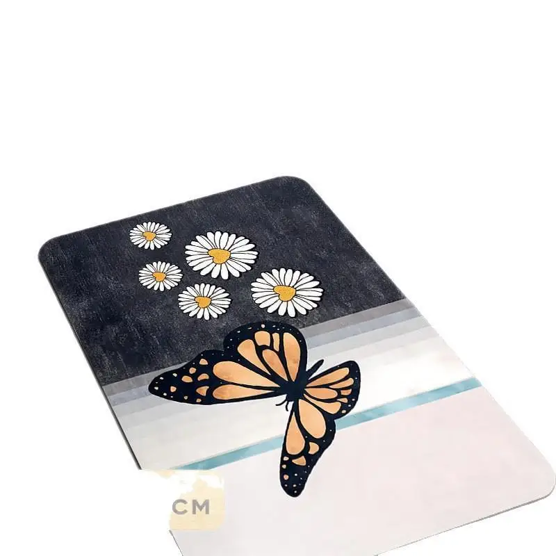 Butterfly Print Diatomite Door Mat 40x60cm Super Water Absorbing Non Slip Quick Dry Floor Rug For Bathroom Entrance Bedroom Use