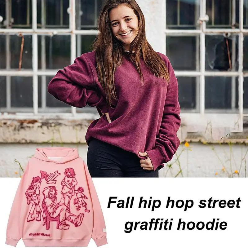 Hip Hop Sweater Graffiti Hip Hop Letter Printed Sweatshirt Unisex Fashionable Soft Cotton Clothes For Boys Girls Women