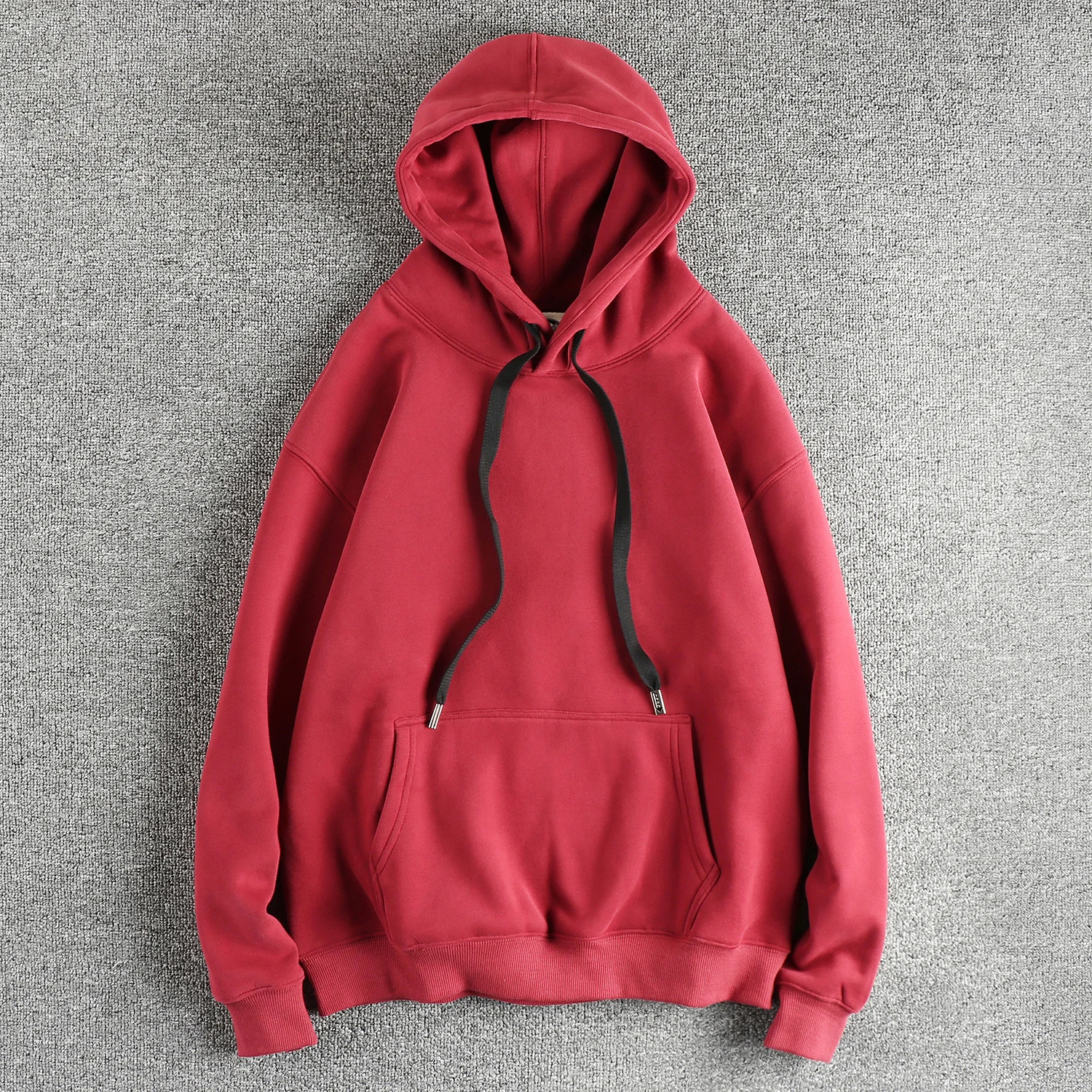 Heavy Austrian grain wool thick hoodie men's design sense solid color retro youth loose top coat