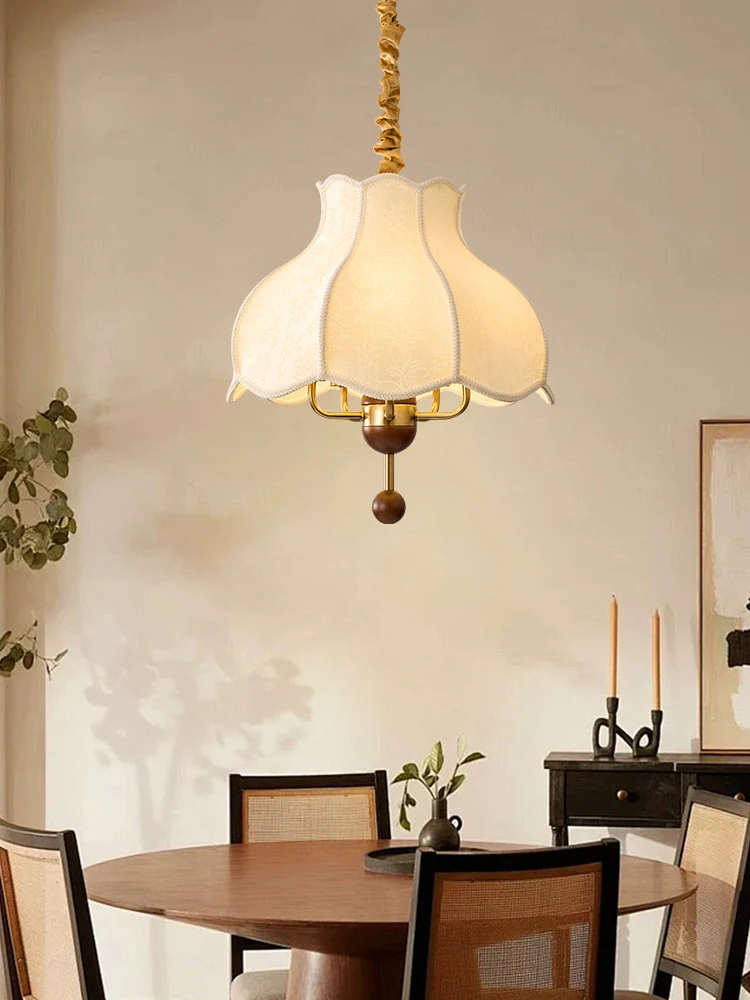 

Vintage Pendant lamp Bedroom Living Dining Pendant light Restaurant Study Retro Decoration Indoor Lighting fabric hanging lamp