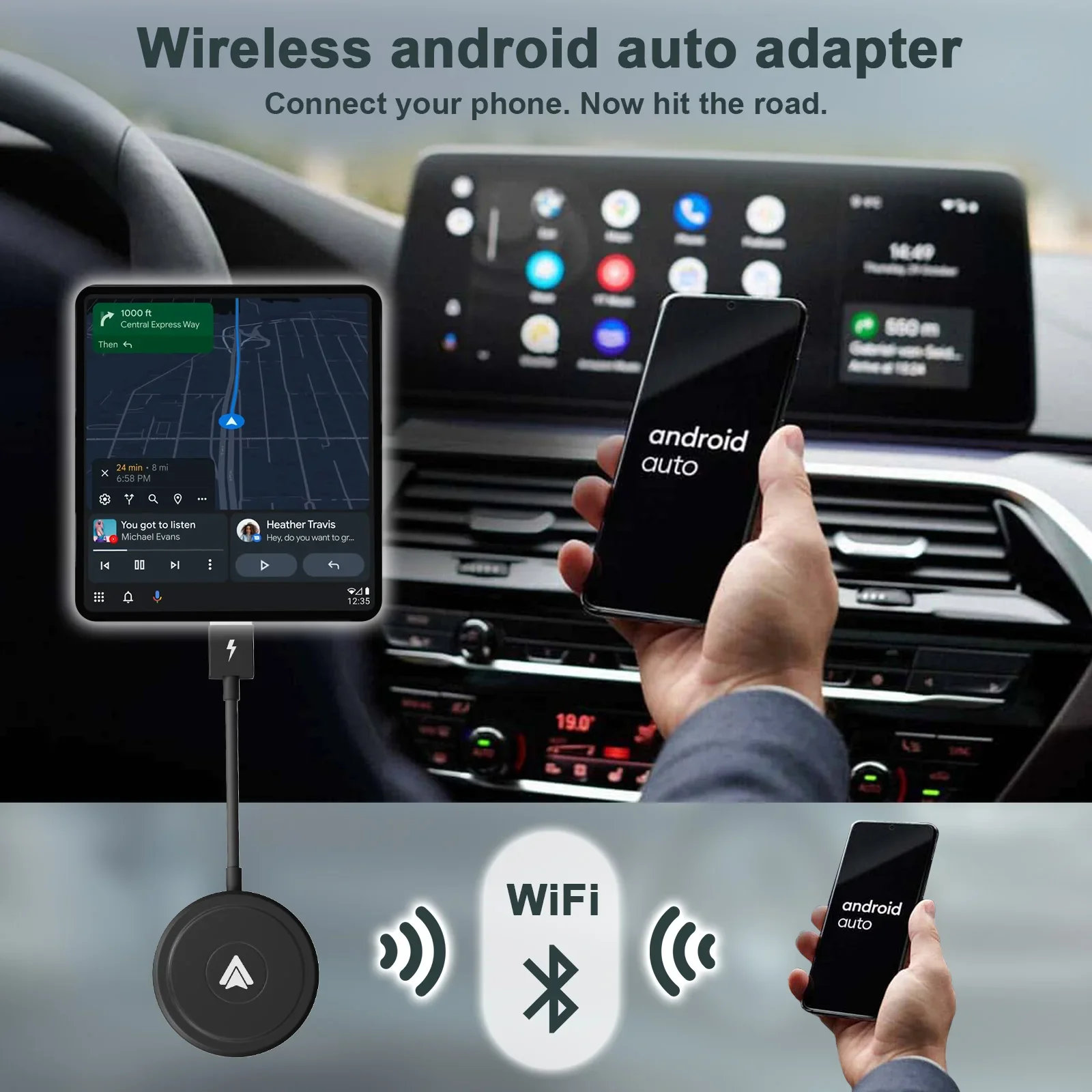 Wireless Android Auto Adapter, 2024 Upgrade 5Ghz WiFi Android Auto Dongle for Converting Factory Wired Android Auto to Wireless