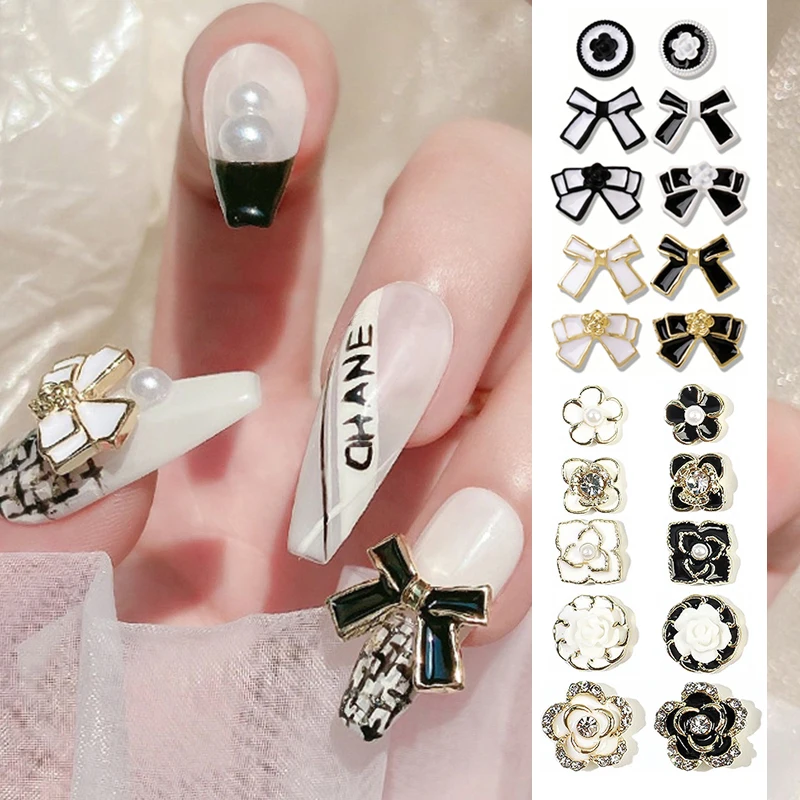 8/10pcs/Bag Ch Style Nail Charms Decoration Fashion Chic Bow Kawaii Nails Classic Jewellery Designs Metal DIY Nail Accessories