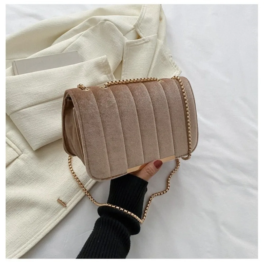 Stylish Velvet Women Crossbody Bag Faux Leather Lining Chain Strap Elegant Shoulder Bag Plaid Pattern Velvet Bag for Various