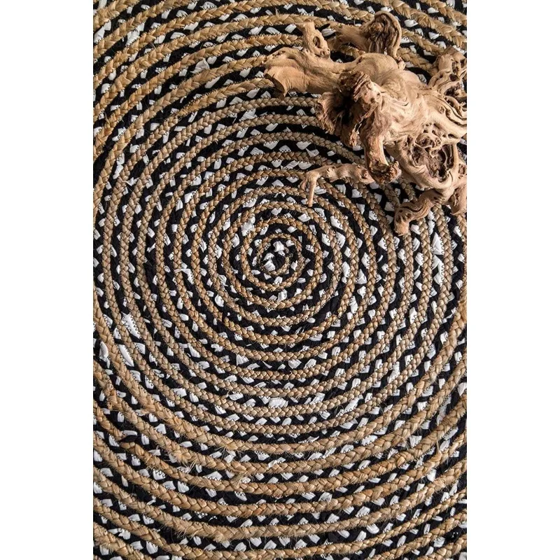 Rug 100% Natural Jute & Cotton Braided Style Carpet Modern Rustic Look Rag Rugs