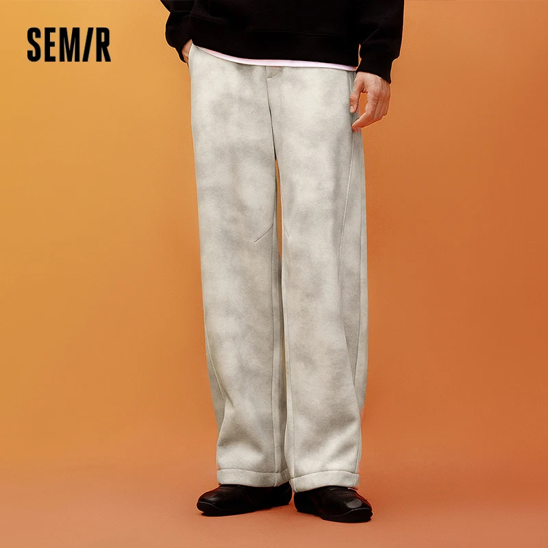 Semir Men Casual Pants Loose Fit Curved Leg Washed Dye 2026 New Winter Daily Wear Urban Casual Style Cold Weather Layering