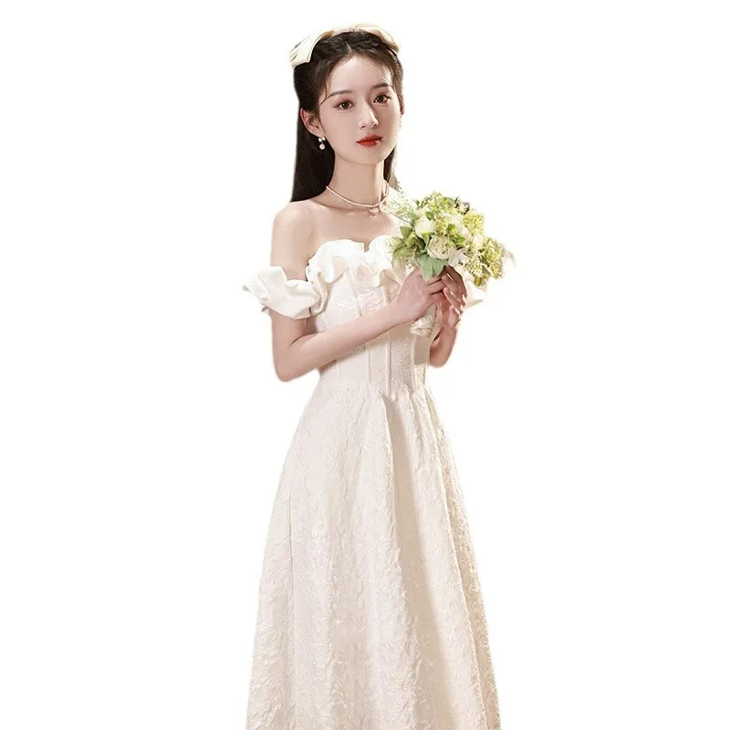 N112 French white wedding dress elegant and high-end