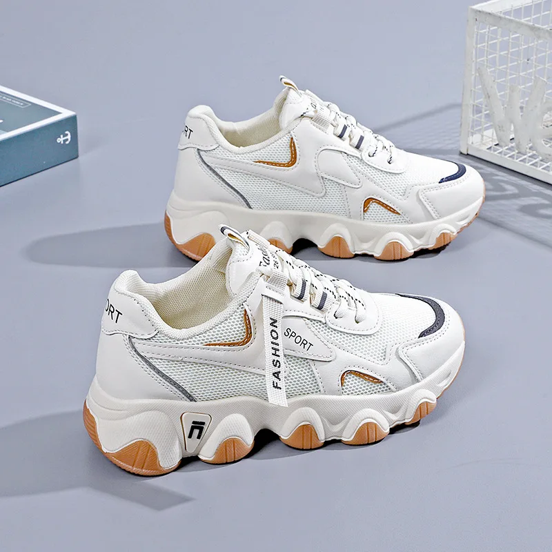 

2025Hot Spring Outdoor Running Sports Shoes Korean Style Soft Sole Casual Shoes Mesh Versatile Thick Sole Dad Shoes for Women