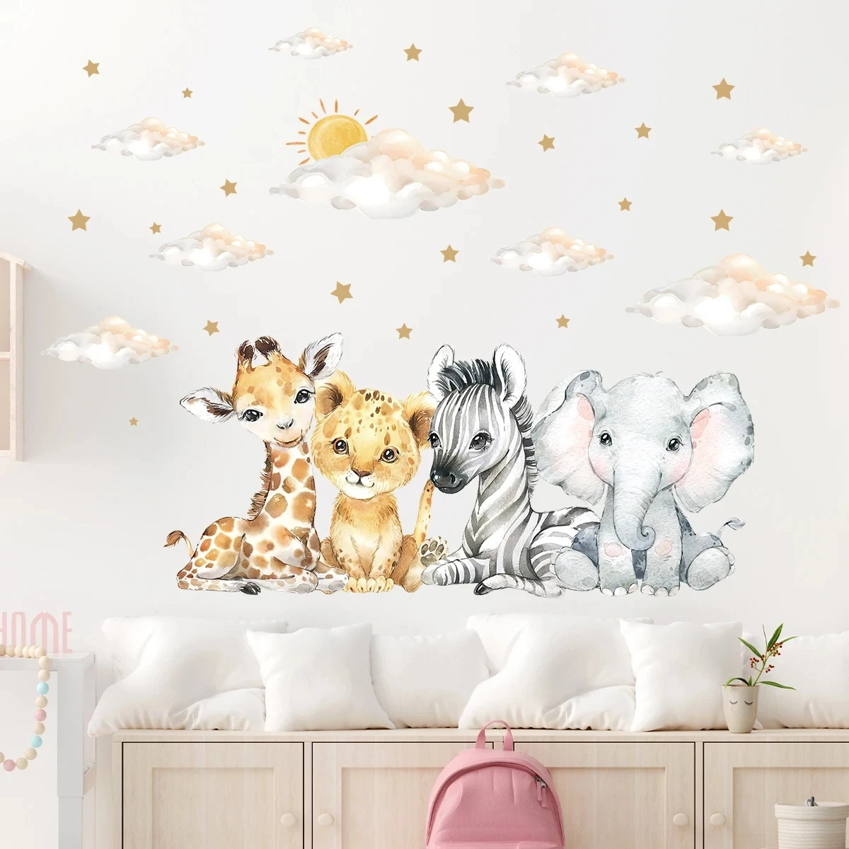 Children Room Wall Stickers Cartoon Elephant Zebra Giraffe Wall Decals for Kids Room Baby Room Decoration Backgrouond Wallpaper