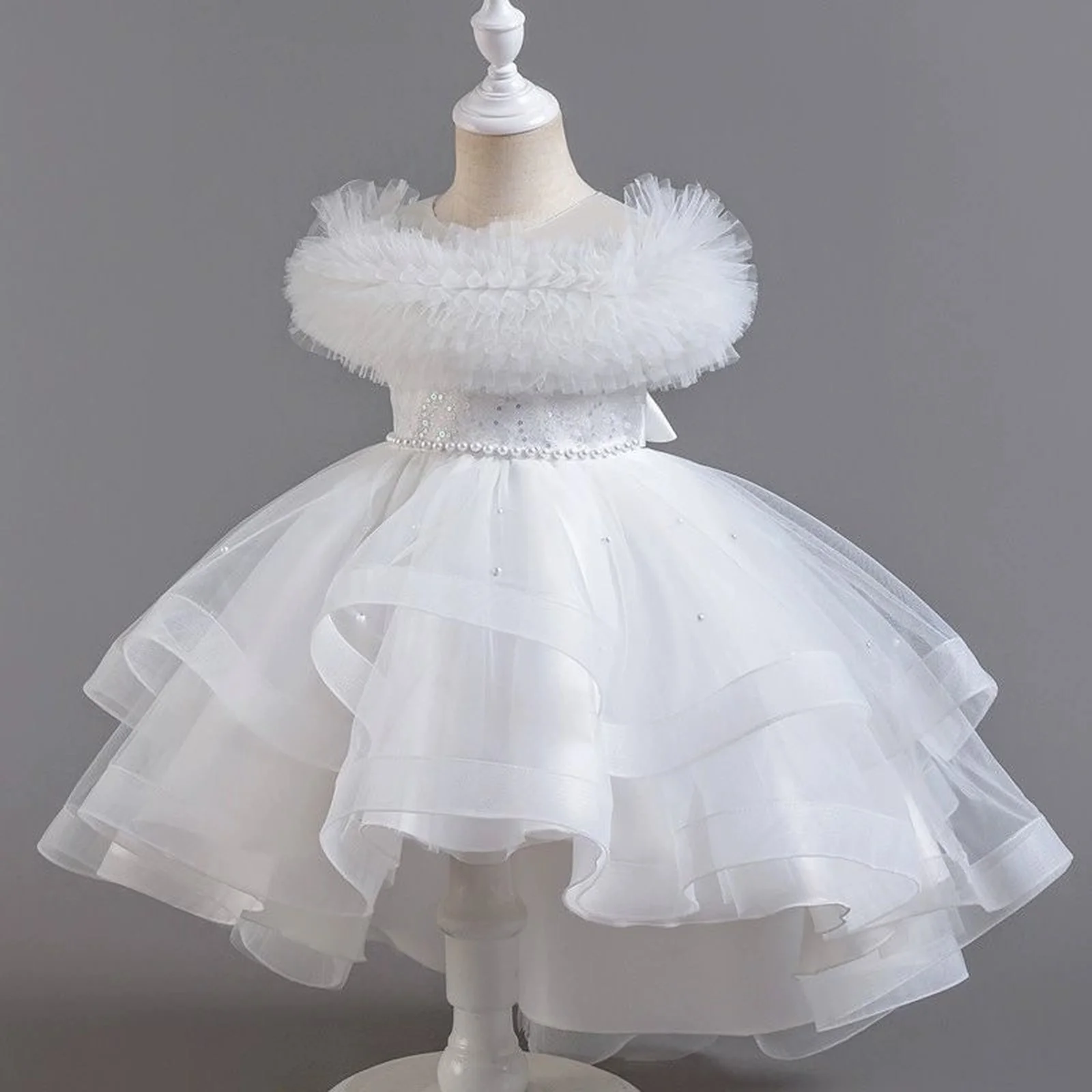 

3-12Years Fashion Solid Color Girl Evening Gown Lace Mesh Sleeveless Party Dress for Kids Girl Summer Children Girls Party Dress