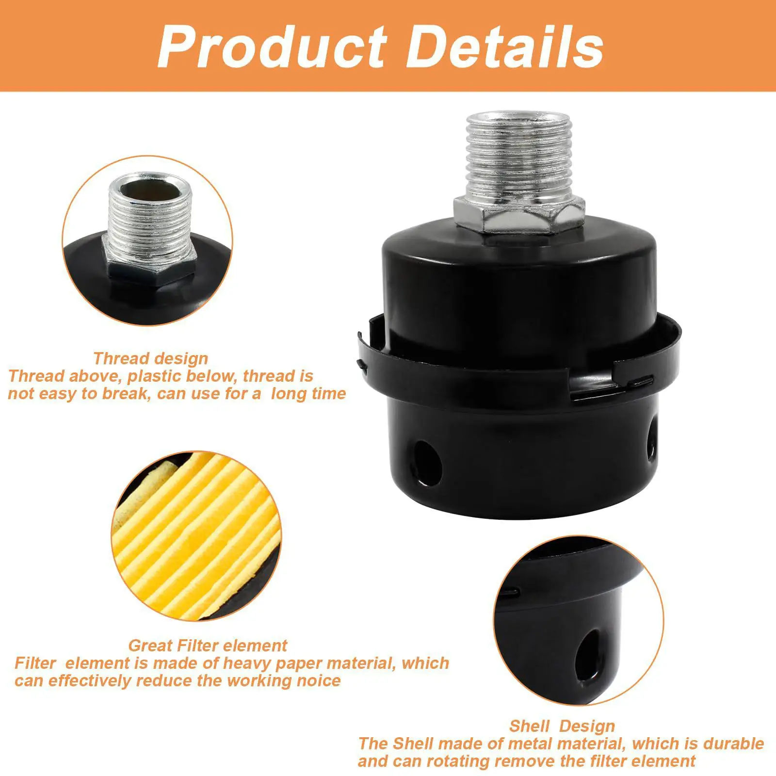 

Air Compressor Silence Intake Filter 20mm Thread Dust Protection Muffler for Portable Silent Compressors
