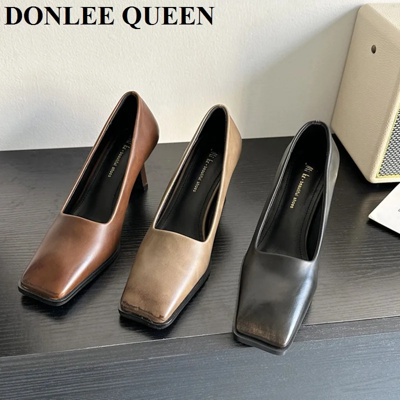 Women Pumps Square Toe Sexy High Heels Shallow Slip On Party Dress Shoes Office Pumps Elegant Wedding Shoes Office Ladies  Mujer