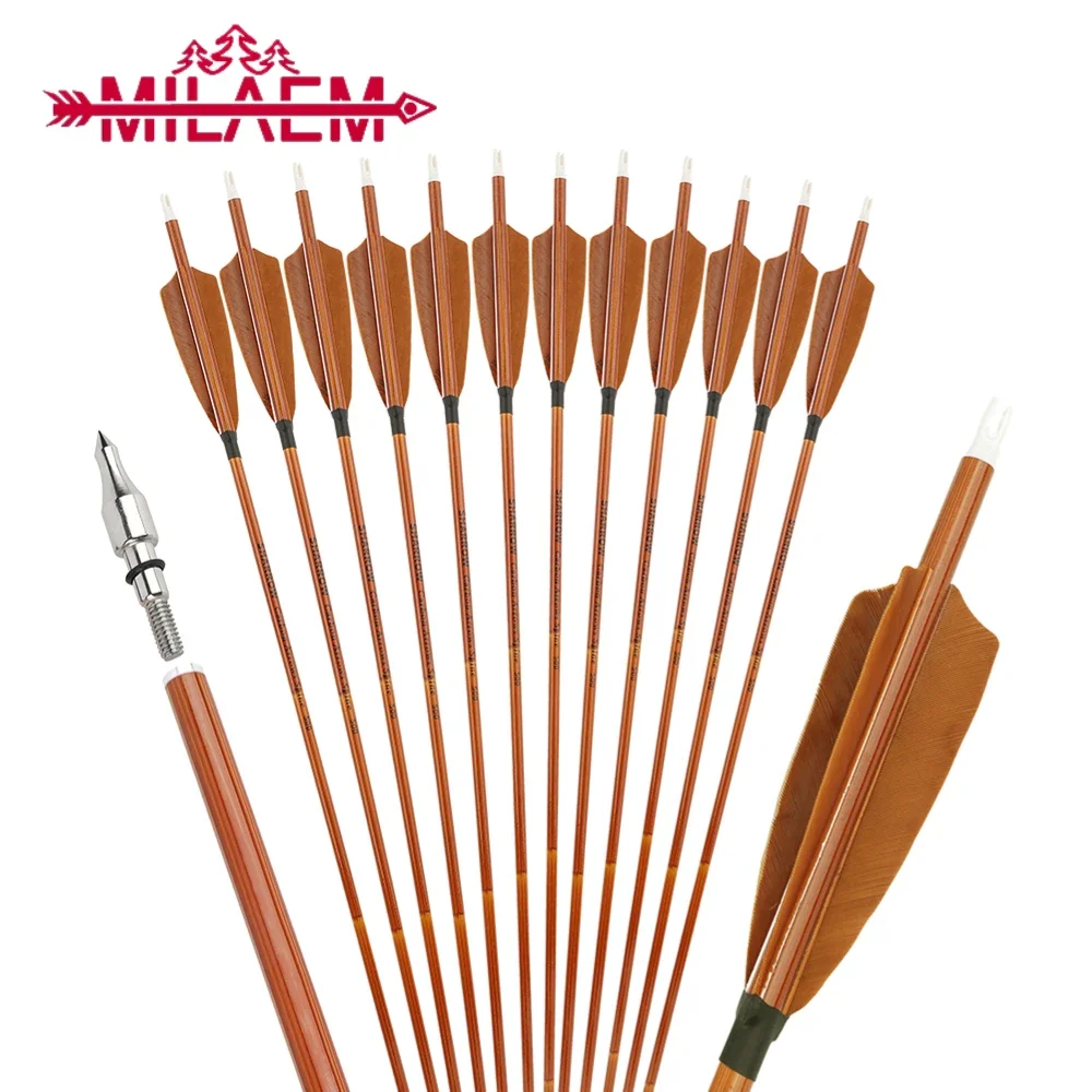 31.5inch Spine500 Mixed Carbon Arrows Inset Nock with 4inch Brown Turkey Feathers ID6.2mm for Bow Archery Shooting Accessories