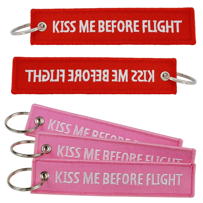 1PC Kiss Me Before Flight Key Chain Label Embroidery Keychain With Metal Plane Embroidery Keychain Car Charm