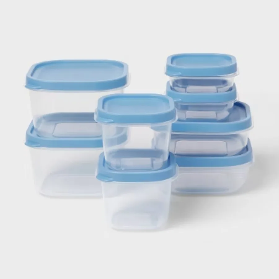 مجموعة صناديق تخزين المواد الغذائية البلاستيكية المكونة من 16 قطعة (8 قطع)، آمنة للاستخدام في غسالة الأطباق (الرف العلوي).