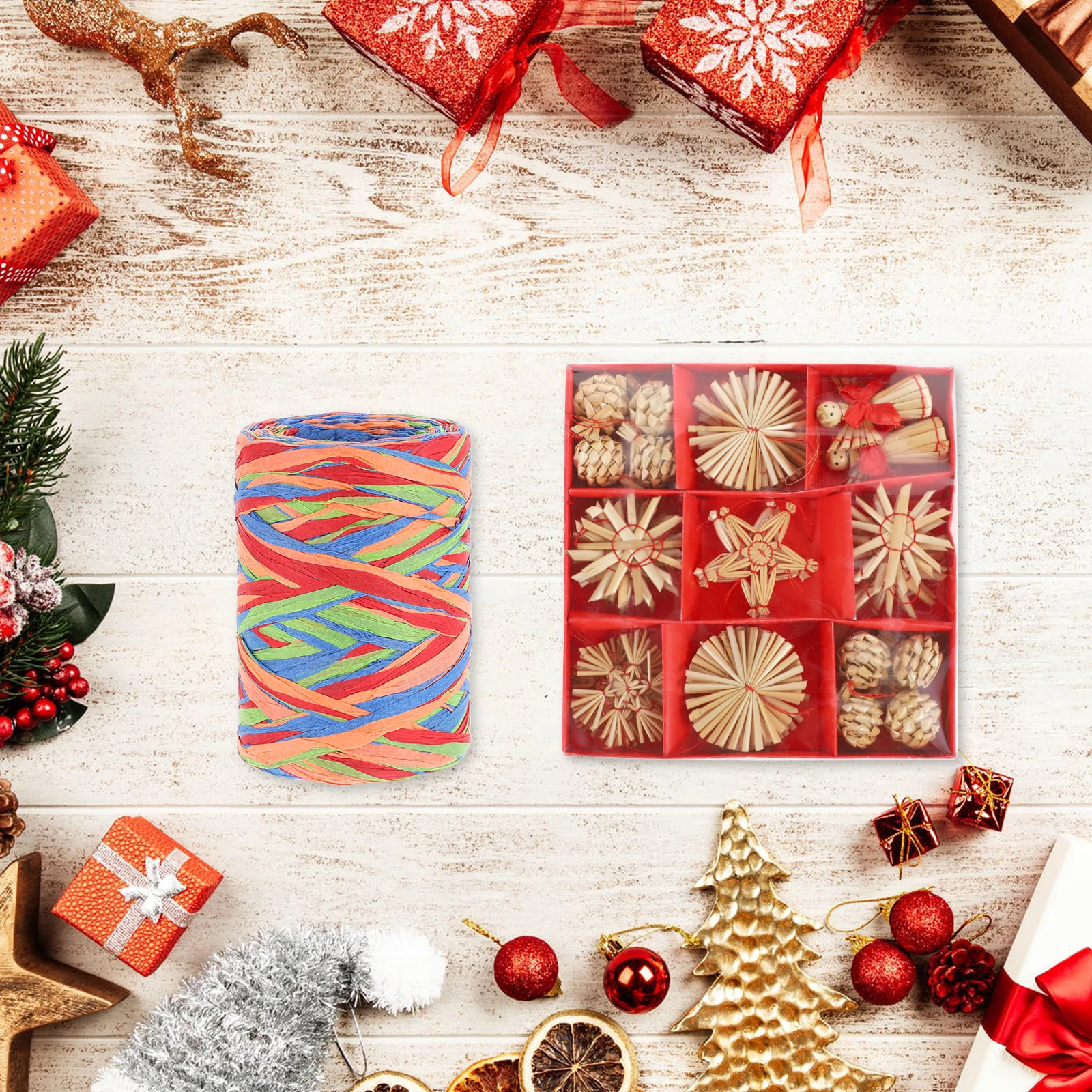 

2 Rolls Christmas Colorful Braided Rope Gift Decor Wedding Raffia Ribbon Paper Strings Party Craft Sewing Accessory Xmas Gift