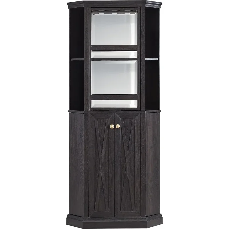 68.5" Versatile Corner Bar Cabinet with Wine Storage, Adjustable Shelf Height, 6-Bottle Wine Rack, Stemware Rack