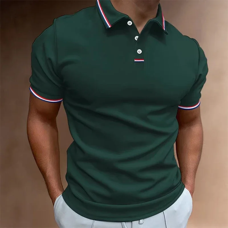 

Men's Quick-Drying Solid Color Polo Shirt Summer Elastic Collared Short-Sleeved Sports T-Shirt for Active Wear
