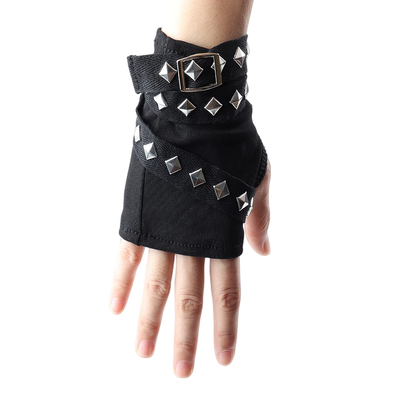 أسود برشام سلسلة قفازات للجنسين Y2K حزام فتاة كم غطاء اليد المراهقات الهيب هوب غطاء للذراع قفازات القيادة اكسسوارات #5