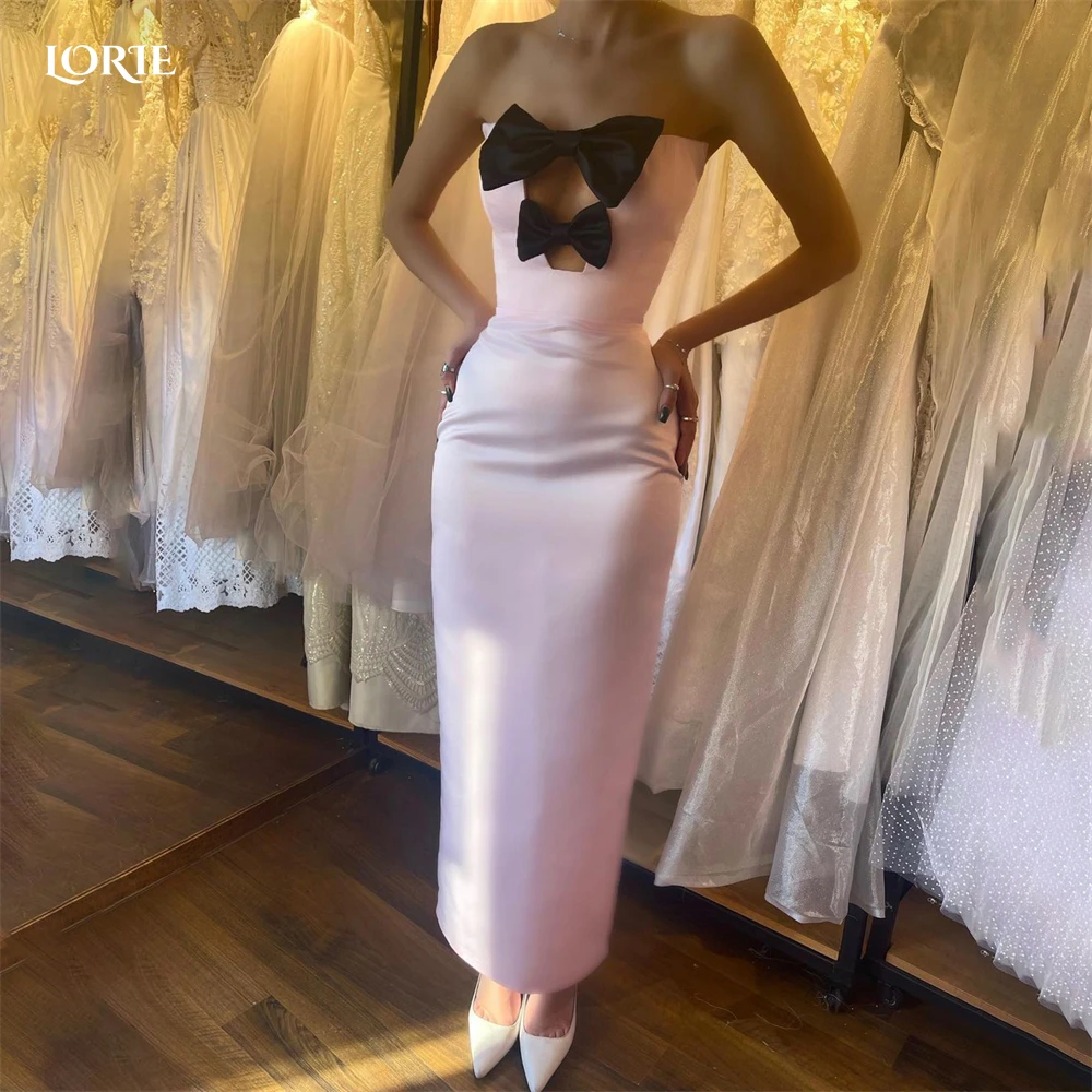 

LORIE Pink Evening Dresses Cut-Out Mermaid Elegant Black Bow Off Shoulder Prom Dress Arabia Dubai Skinny Shiny Celebrity Gowns