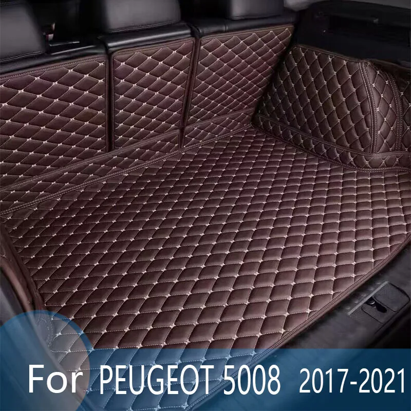 Auto Full Coverage Trunk Mat For PEUGEOT 5008 2017-2021 20 19 18 Car Boot Cover Pad Cargo Liner Interior Protector Accessories