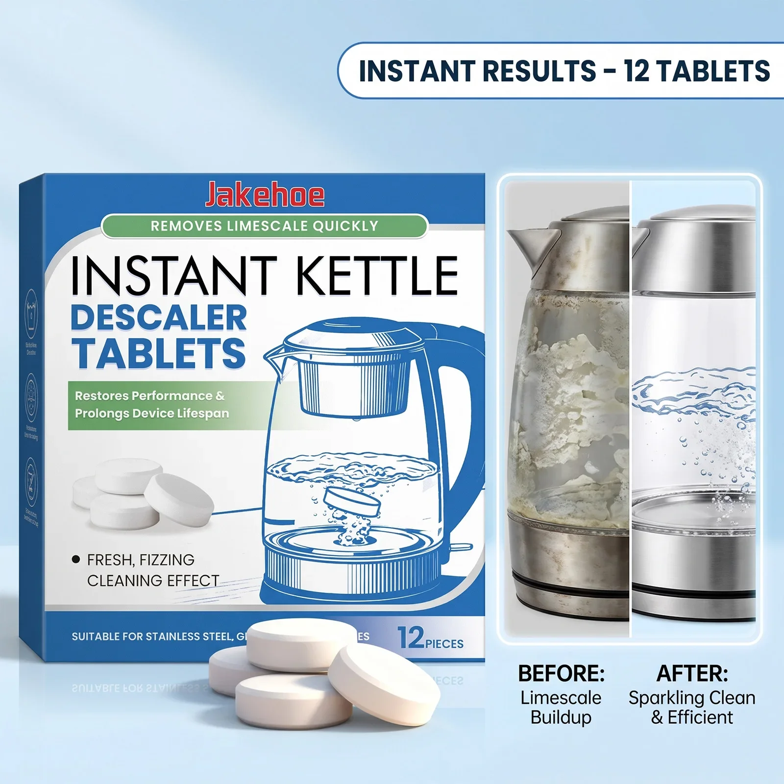 Kettle Descaler Tablets Effervescent Limescale Remover Stain Cleaner Universal Water Boiler Teapot Descaling Household Treatment