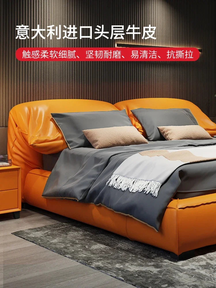 bed Minimalist luxury high-end master room tatami  double orange soft bag wedding