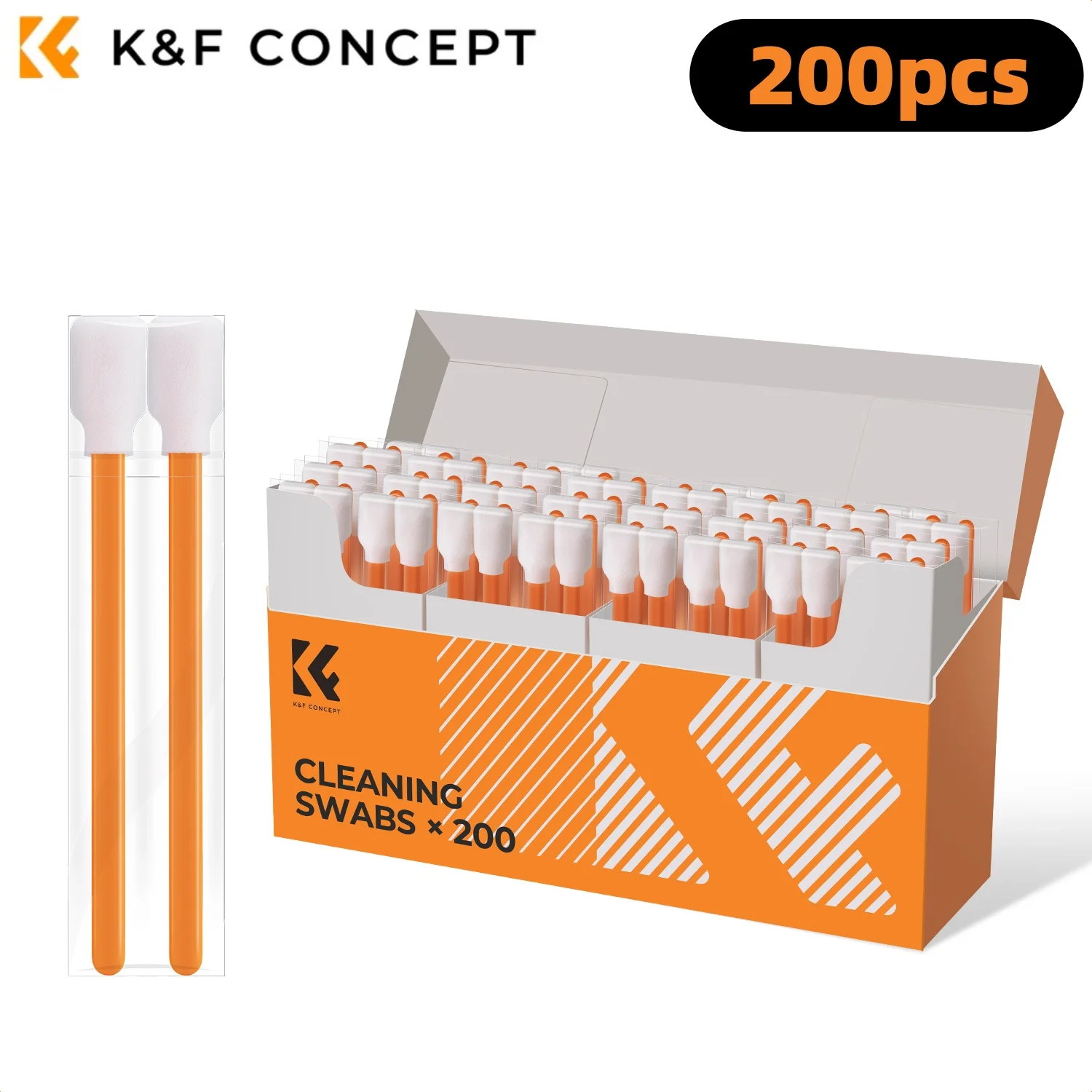 K&F CONCEPT 200 stuks/50 stuks schuimreinigingsdoekjes met individueel verpakte stick voor elektronica, camera's, zoekers, printers, toetsenborden