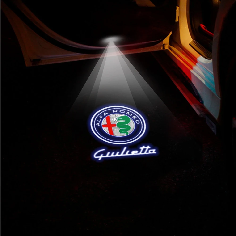 Lumière de bienvenue LED sans fil pour porte automatique, lampe de projection, accessoires décoratifs pour Romeo Giulietta Stelvio 2017, 2 pièces