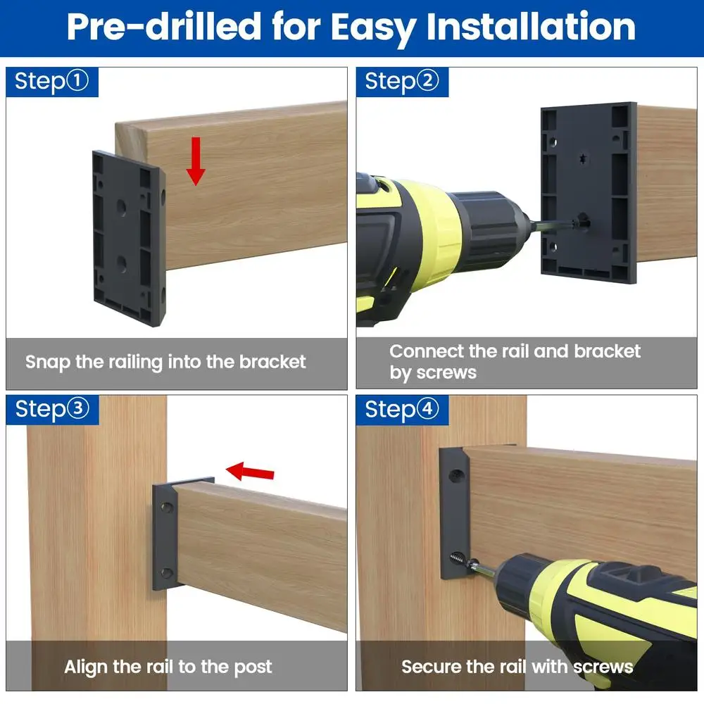 Wooden Deck Railing Bracket Connector Rail Support Kit 2x4 Sturdy Durable Multi-angle Application Easy Installation 40pcs Kit