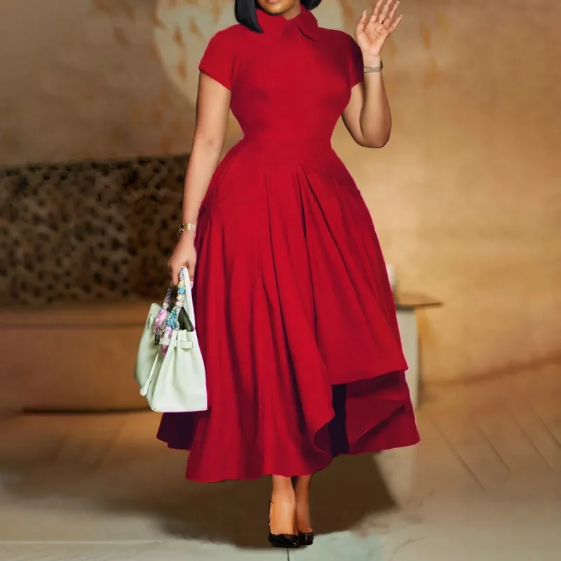 

Gowns Summer Elegant African Dresses for Women Short Sleeve Polyester Solid Color Long Maxi Dress Dashiki African Clothes Women
