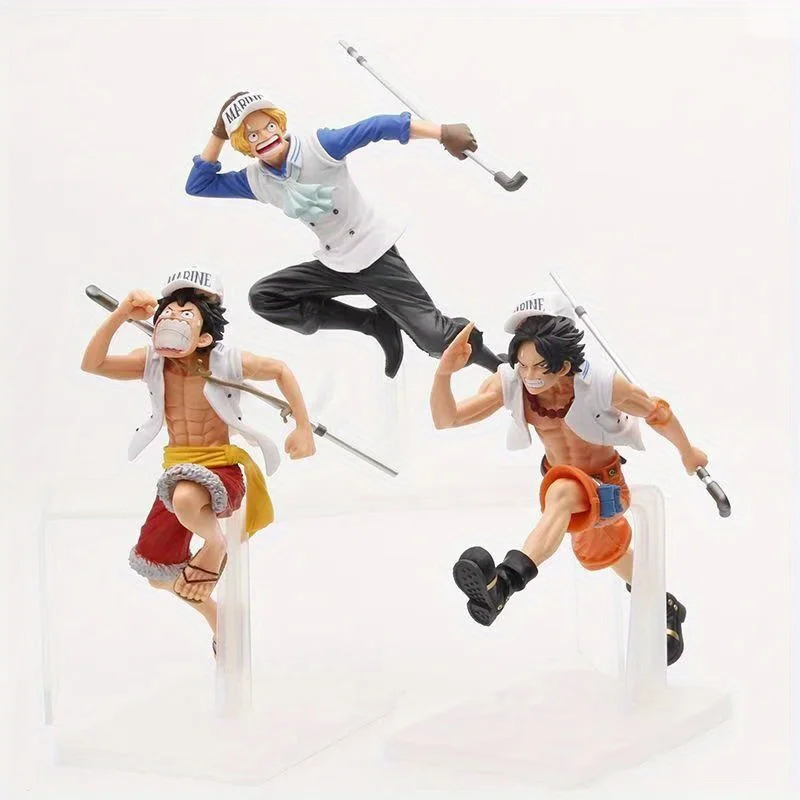 En stock: Set de 3 figuras de One Piece - Luffy corriendo con los tres hermanos Sabo, Ace y Luffy - Modelo de anime para decoración y colección, regalo.