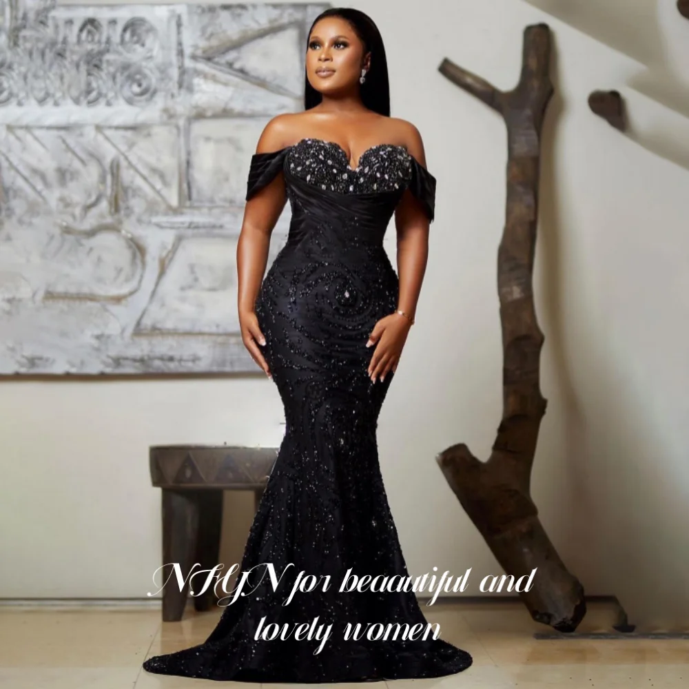 

NFYN Черное великолепное платье для выпускного вечера со стразами Милая Русалка Вечерние платья с блестками и открытыми плечами Вечерние платья по индивидуальному заказу