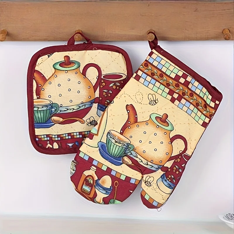 2pcs Set of Kitchen Gloves, High Temperature Resistance -Comfortable Polyester Materialhand Guard,Gift,Creative Kitchen Supplies