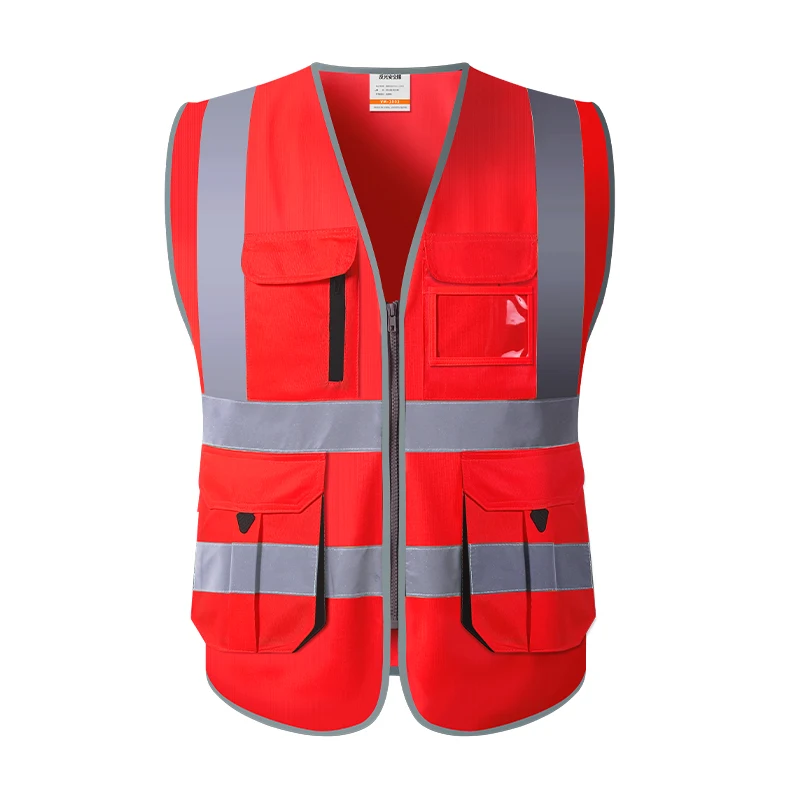 Gilet di sicurezza ad alta visibilità con tasche e cerniera per uomo Giacca gilet riflettente da lavoro di costruzione Giallo Arancione Rosso Nero