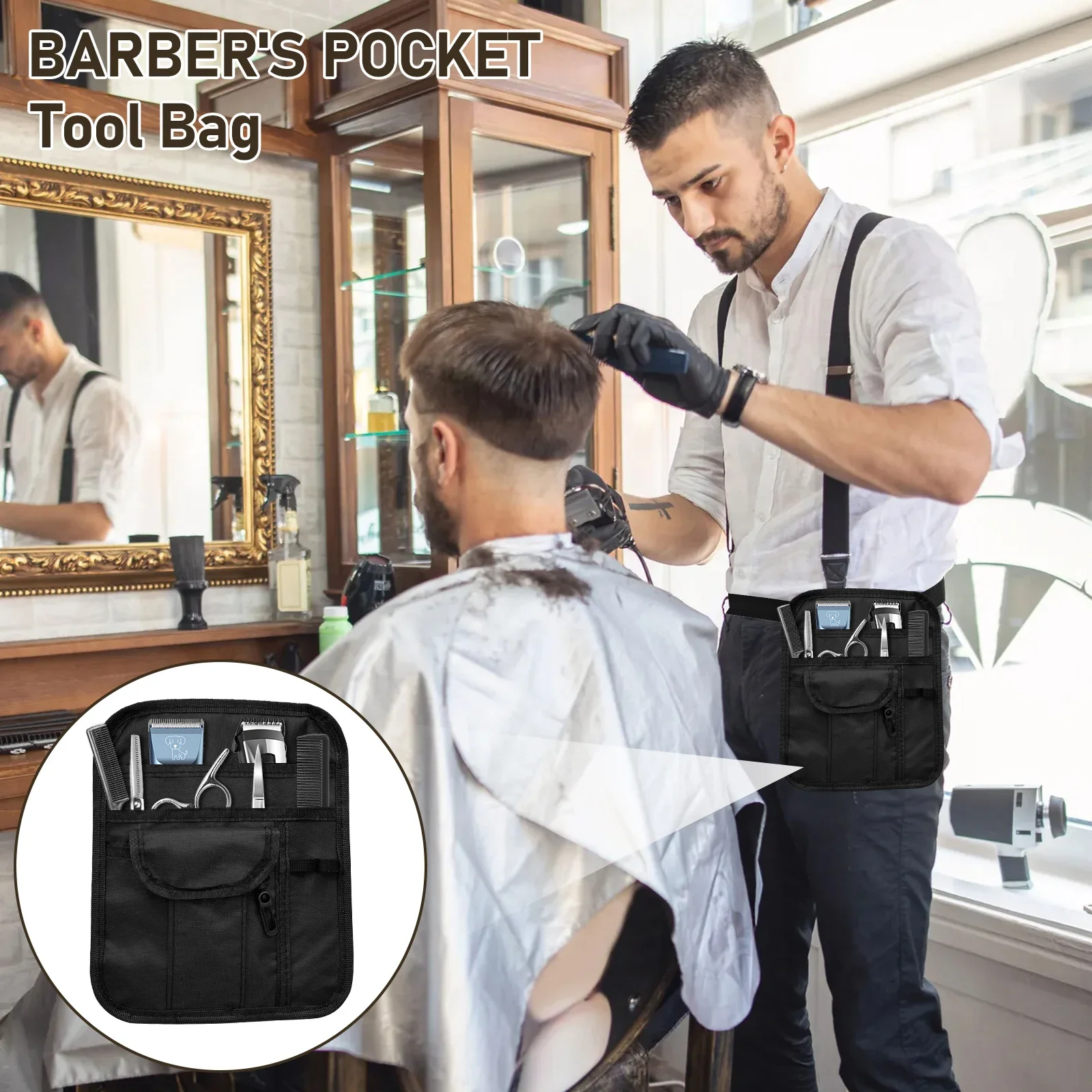 Server Apron Waist Pouch Oxford Cloth Waist Tool Pouch Bag with Adjustable Belt and Secure Buckle Multi Pocket Utility Money Bag