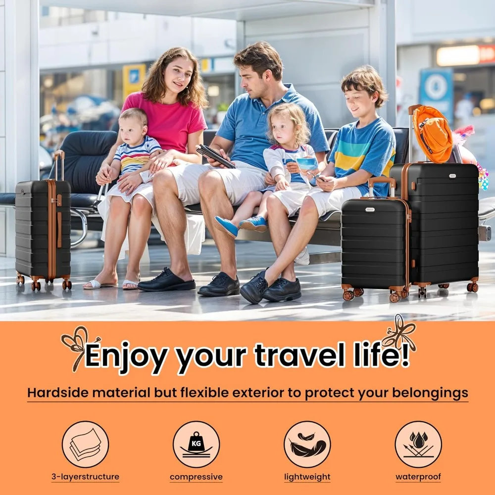 Lightweight 3-Piece Hardshell Suitcase Set with 4 Double Spinner Wheels, TSA Lock, and ABS Material for Travel