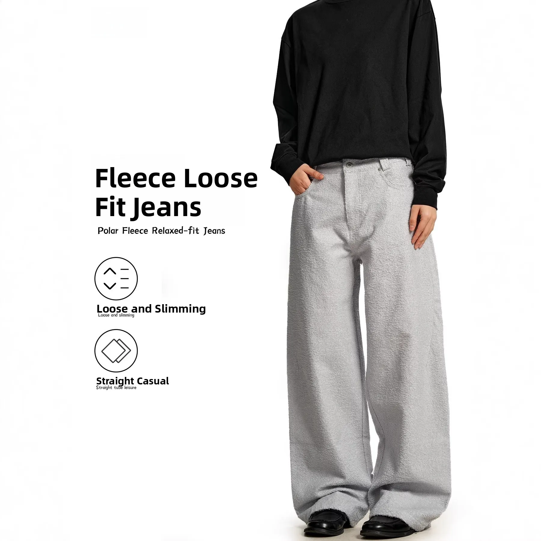 

Retro American Fce Denim Jeans Men's Women's Casual Design High-End Feeling Pleated Straight Leg Casual Pants