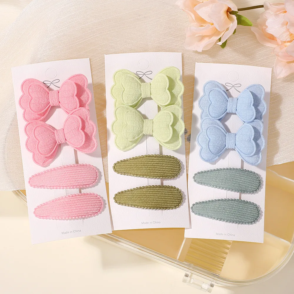 4 Teile/satz Candy Farbige Haar Clip Set für Mädchen Bb Haarspangen Bogen Nette Pony Haar Clip Baumwolle Sicher kinder Haar Zubehör