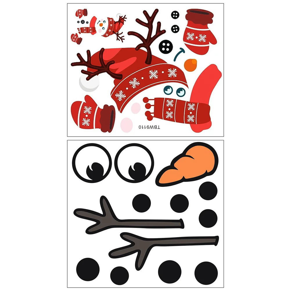 

2Pcs Christmas PVC Fridge Snowman Stickers Red Black Removable Window Clings Waterproof Kids DIY Home Decoration