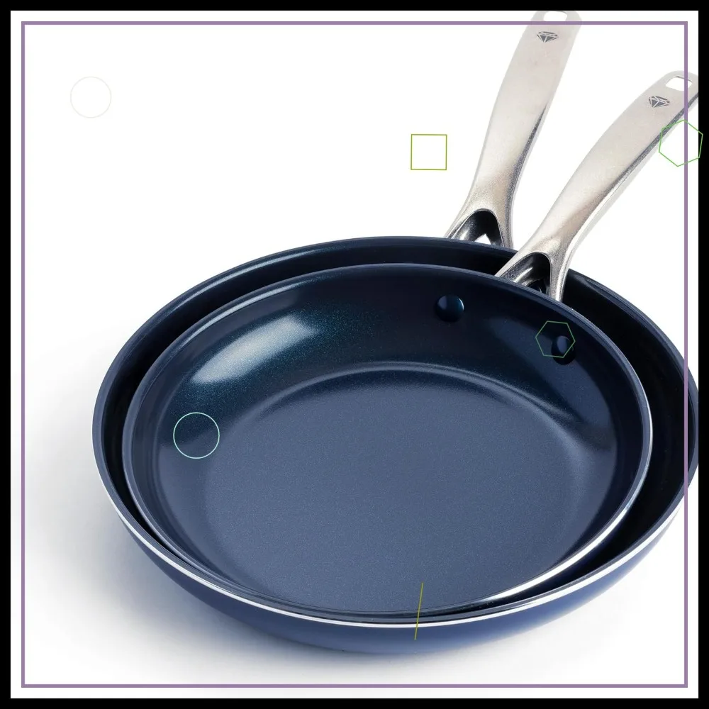 

9.5 & 11 Inch Nonstick Frying Pan Set, PFAS-Free Ceramic Coating, Dishwasher & Oven Safe, Durable and Metal Utensil Friendly