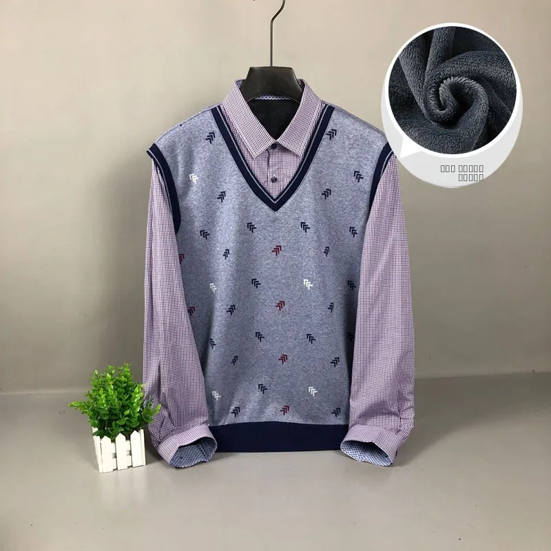 

Thiened Fce Warm Knitted Sweater irt Collar Casual Men's Winter Faion Ci Sle Long Sve Busin Casual Netie