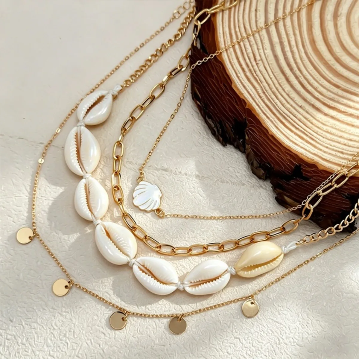 Multi Layer Beaded Chain Necklace Mixed Shell Starfish Pearl Charms Boho Ocean Summer Beach Statement Jewelry for