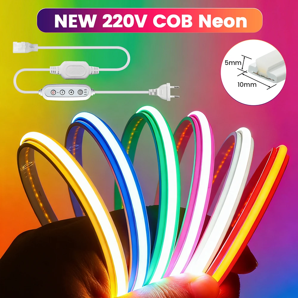 220V Dimmbares COB Neon LED-Streifenlicht T-Form Lichtband Power-Kit 288LED Flexibel Warmweiß Rot Blau Rosa Gelb 0,5m 2m 5m 10m 20m 25m