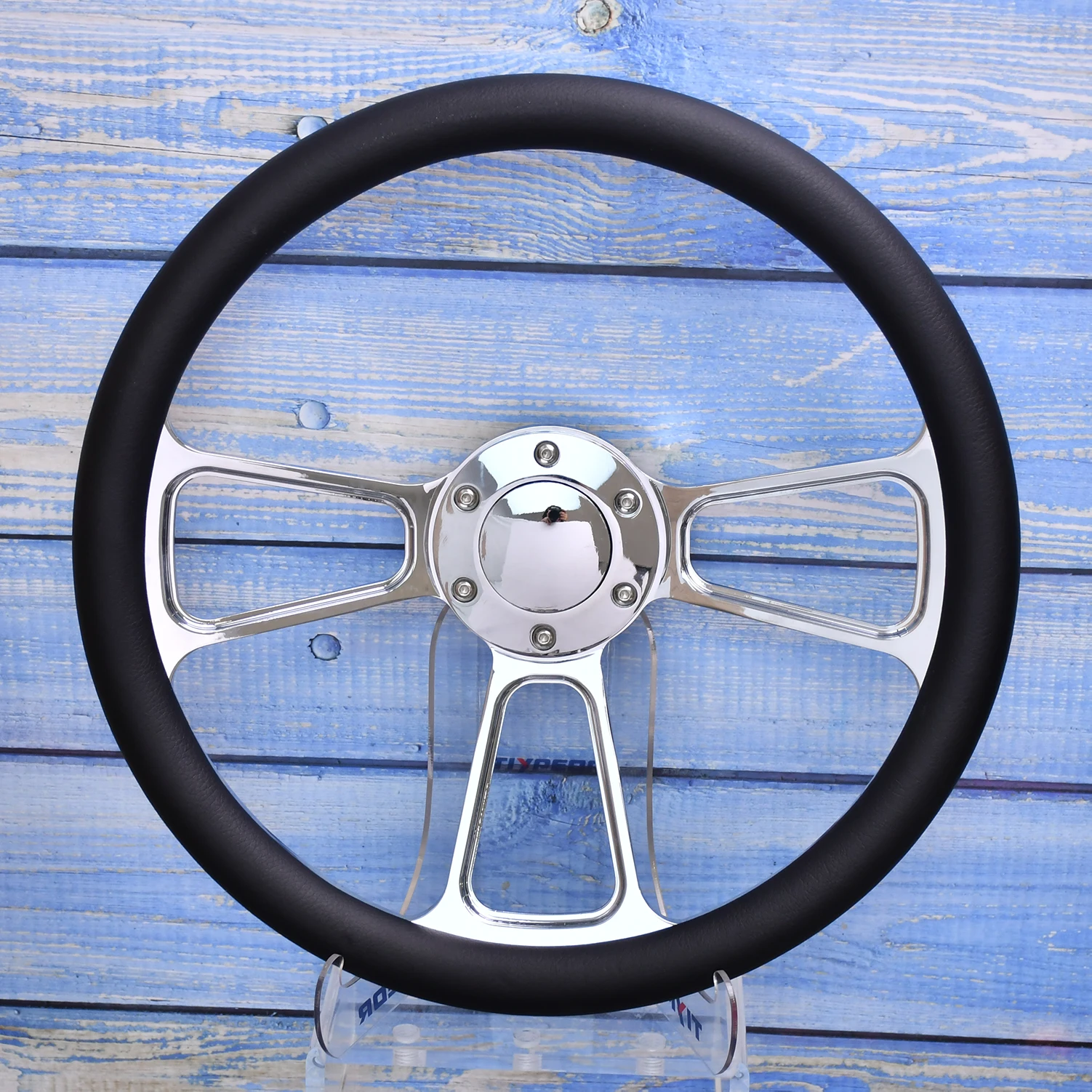 

Universal 350mm Car Steering Wheel Black Leather Racing Drift Sport Steering Wheel Chrome Bracket