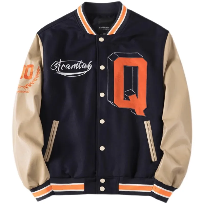

New autumn and winter baseball jacket for women, casual splicing color blocked two pocket jacket jacket