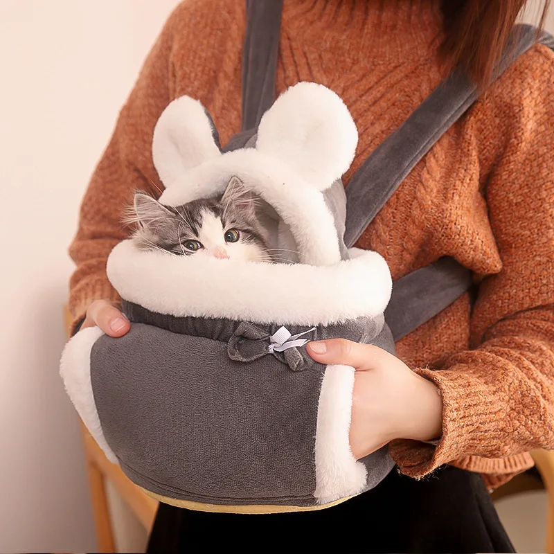 YOKEE Warm Pet Carrier Bag Small Cat Dogs Backpack Soft Side Winter Plush Pets Cage for Outdoor Travel Pet Hanging Chest Bags