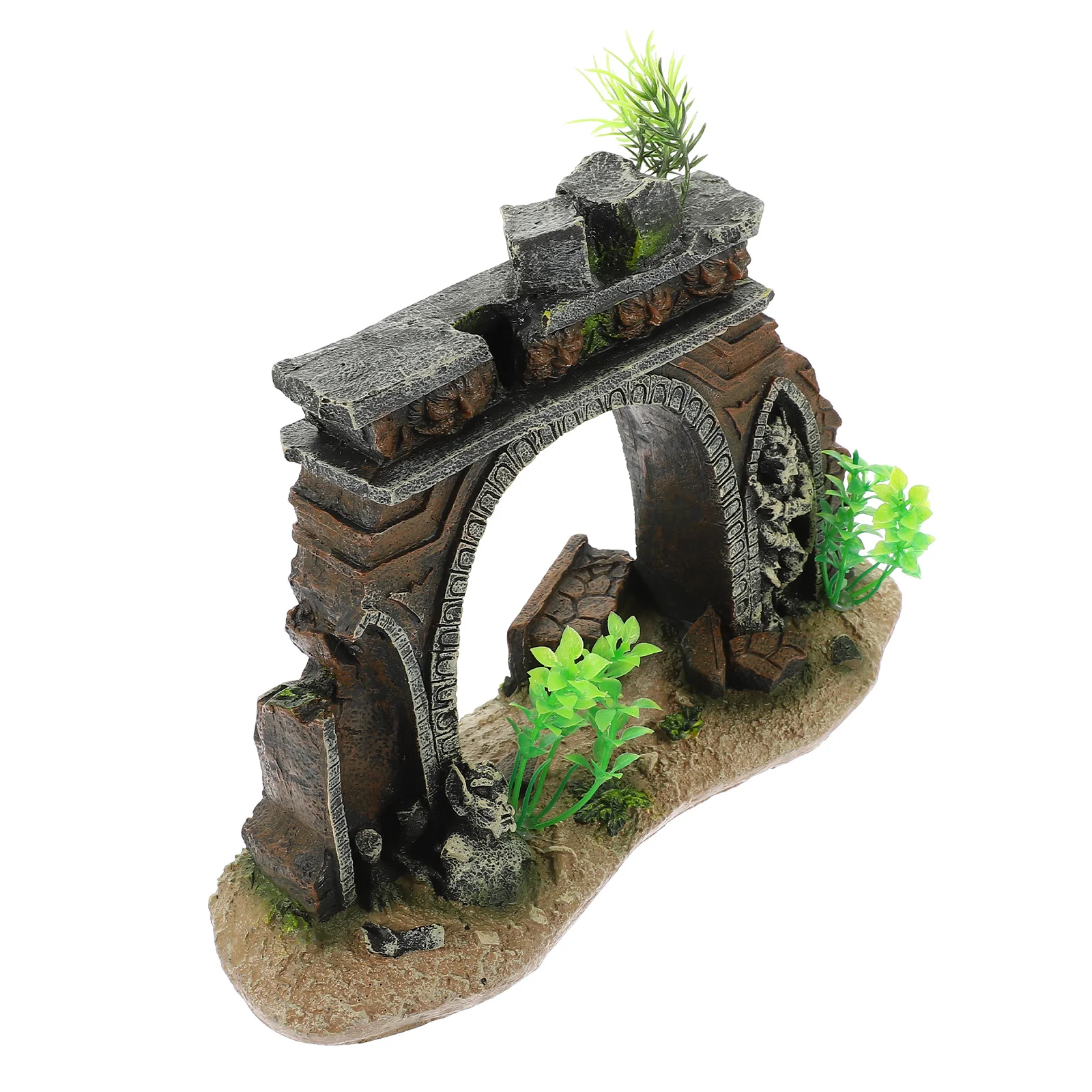 

Aquarium Decor Castle Doorplate Resin Ornament Fish Tank Landscaping Statue Lifelike Natural Fish Hideout Adorn