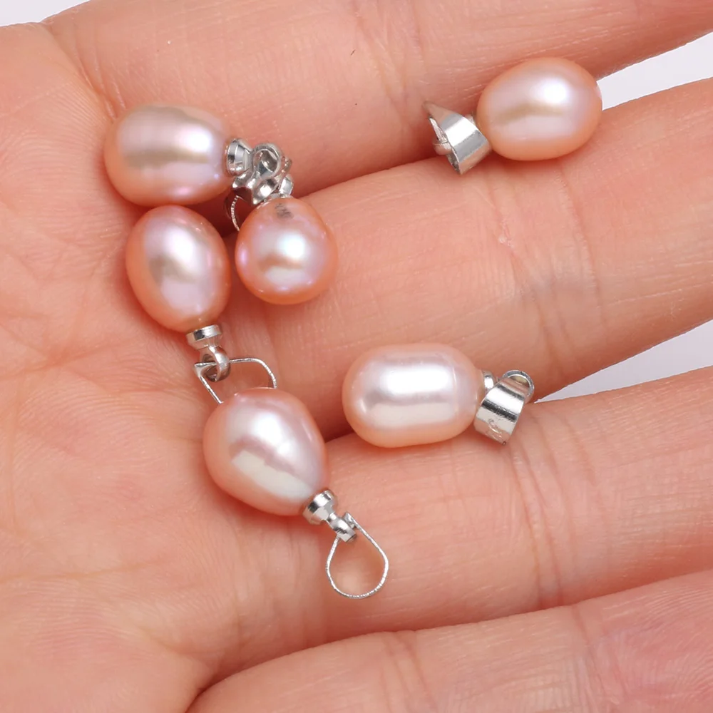 7-8mm AAA 4pcs Natural Freshwater Pearl Pendant Rice Beads Charms for Jewelry Making DIY Necklace Earrings Charms Accessories